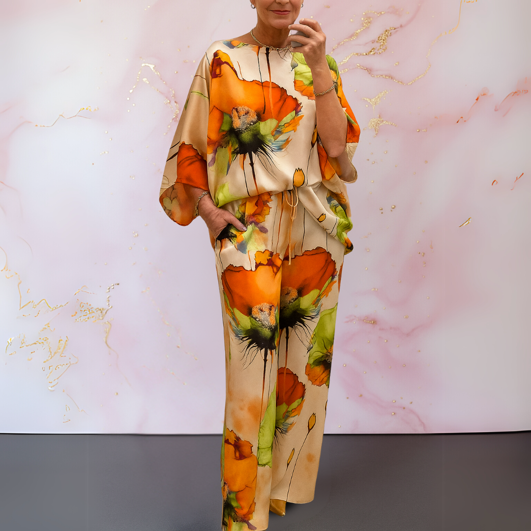 Ximena | Artistic Satin Two-Piece Set