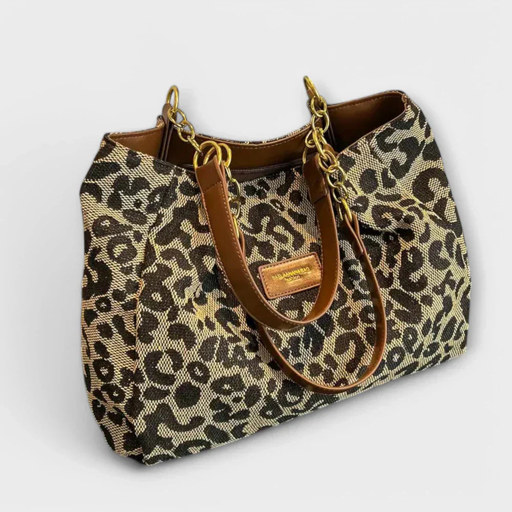 BENITA LEOPARD CANVAS TOTE HANDBAG