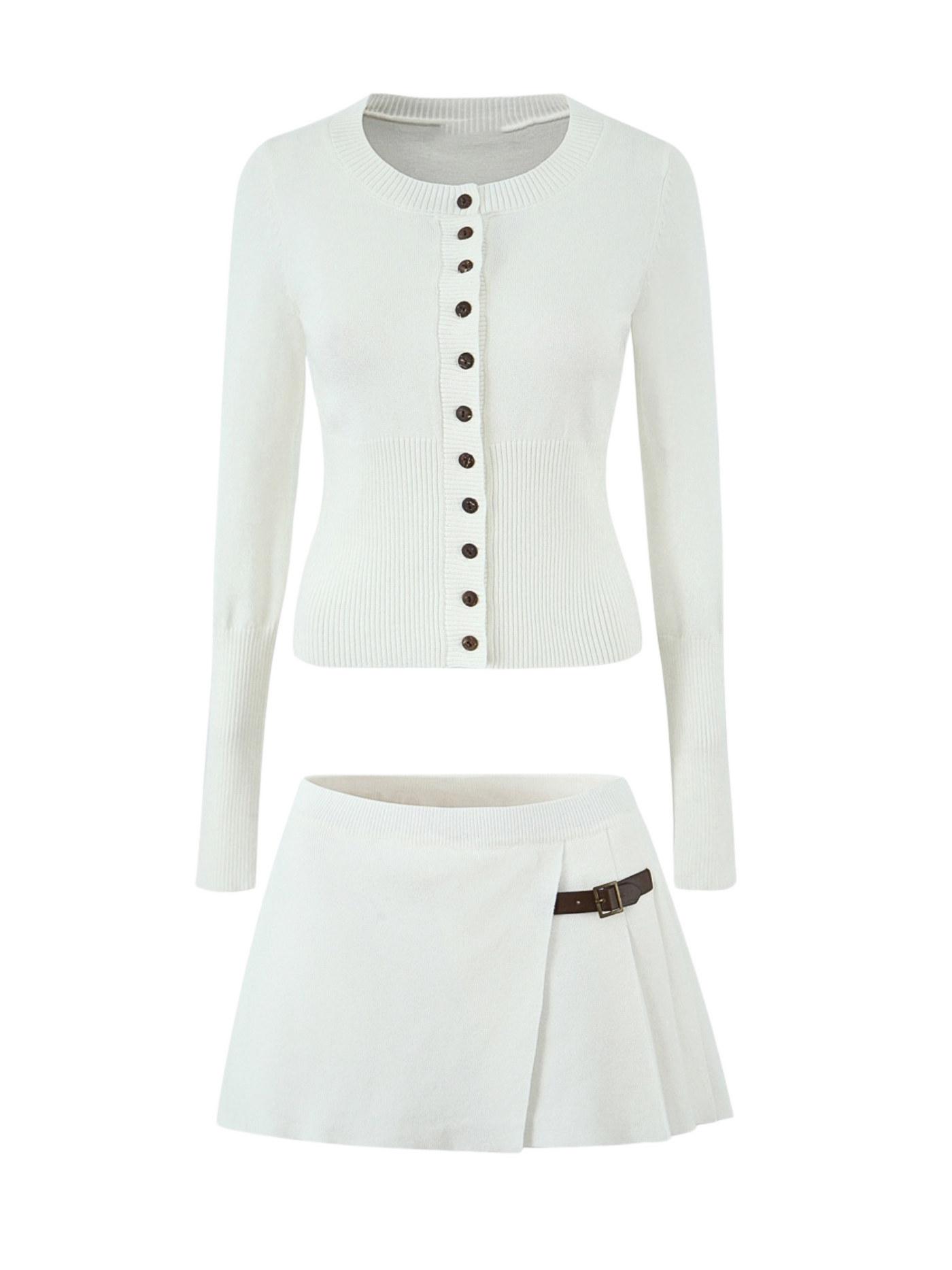 Cleo Knit Button-Up And Mini Skirt Set