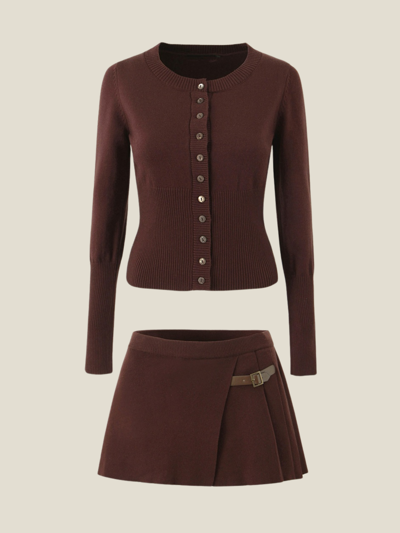 Cleo Knit Button-Up And Mini Skirt Set