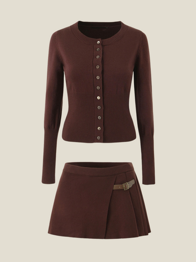 Cleo Knit Button-Up And Mini Skirt Set