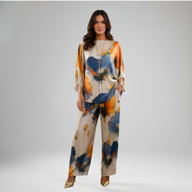 Ximena | Artistic Satin Two-Piece Set