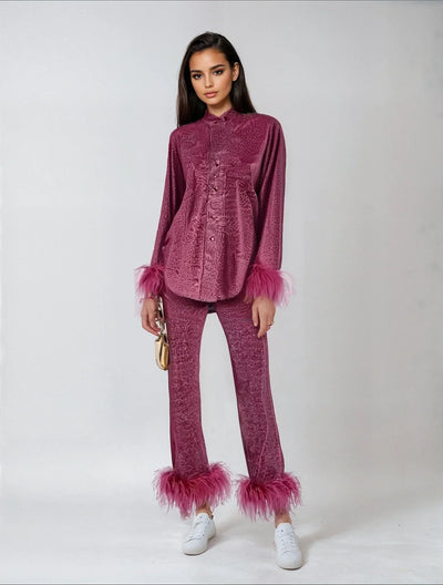 Amara – Feather-Trimmed Loungewear Set