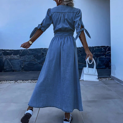 GRACE | RELAXED V-NECK DENIM MAXI DRESS