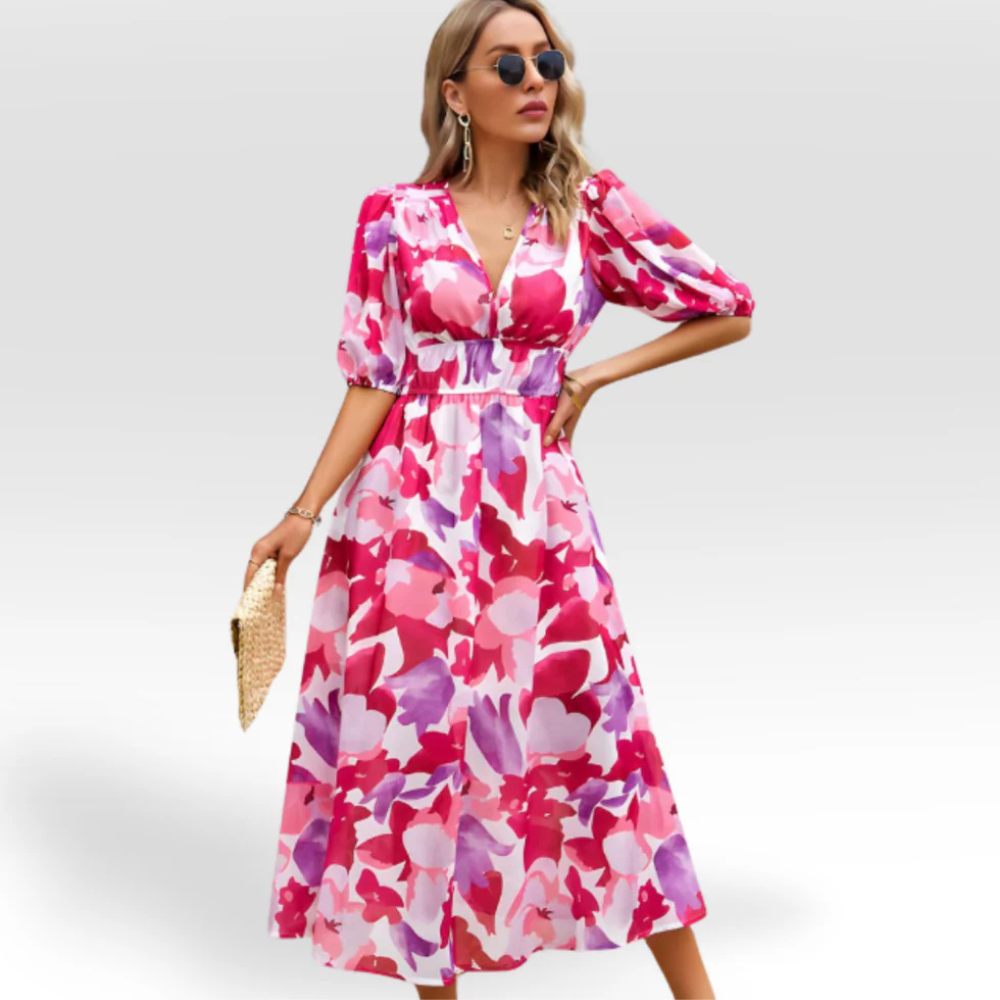 ELIZABETH | RELAXED MIDI DRESS WITH V-NECK