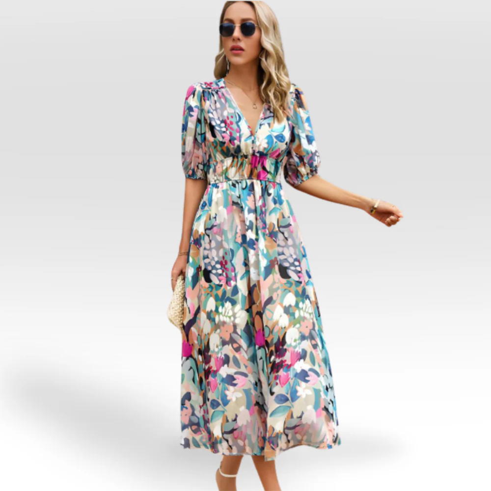 ELIZABETH | RELAXED MIDI DRESS WITH V-NECK