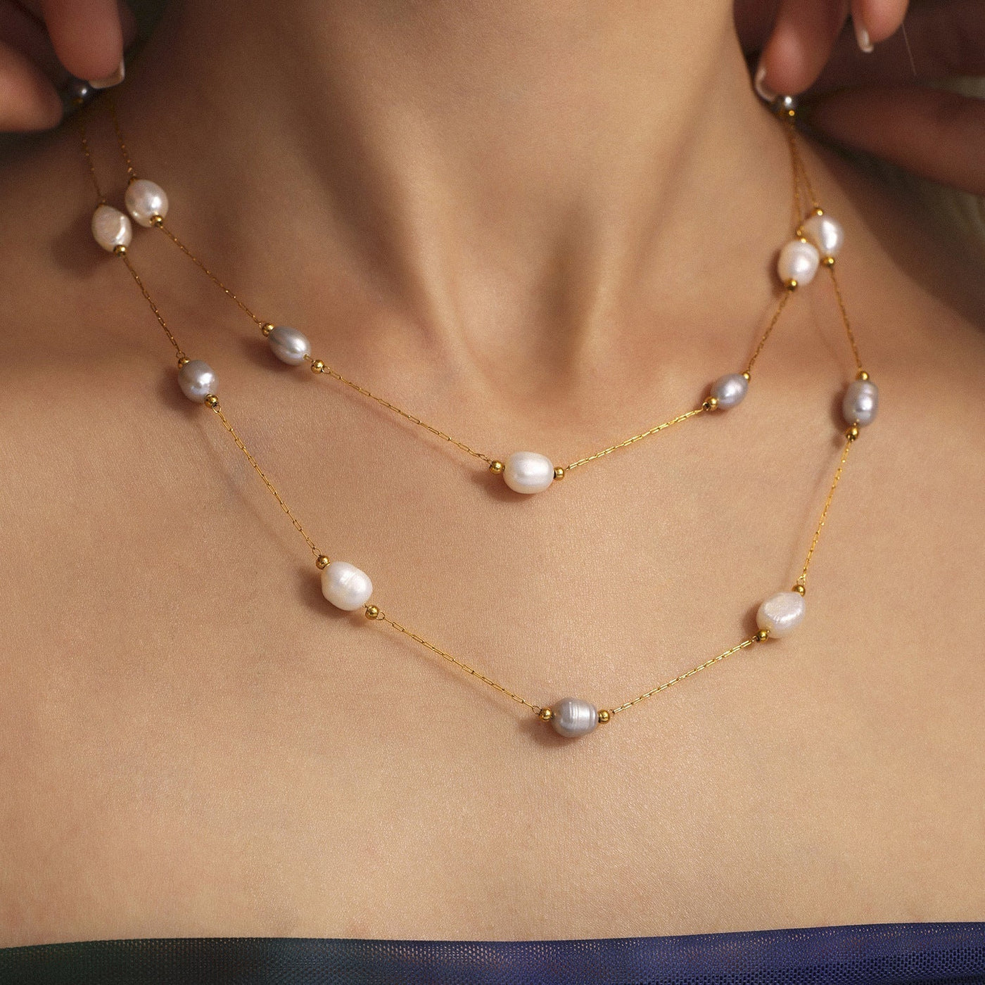 Elegant Freshwater Pearl Necklace - Delicate Gold Chain