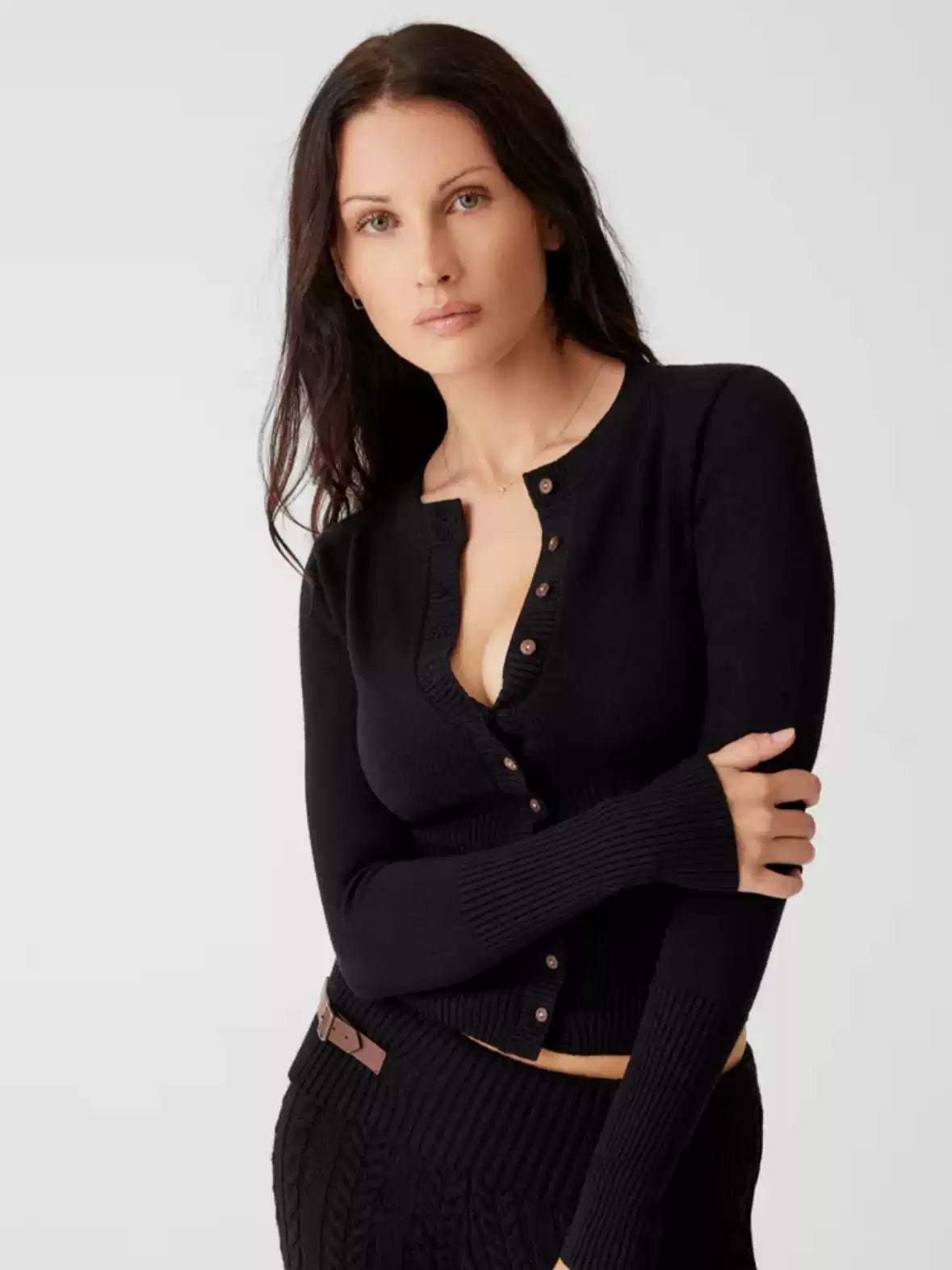 Cleo Knit Button-Up And Mini Skirt Set