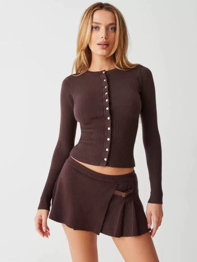 Cleo Knit Button-Up And Mini Skirt Set