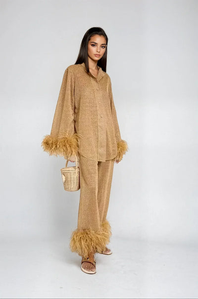Amara – Feather-Trimmed Loungewear Set