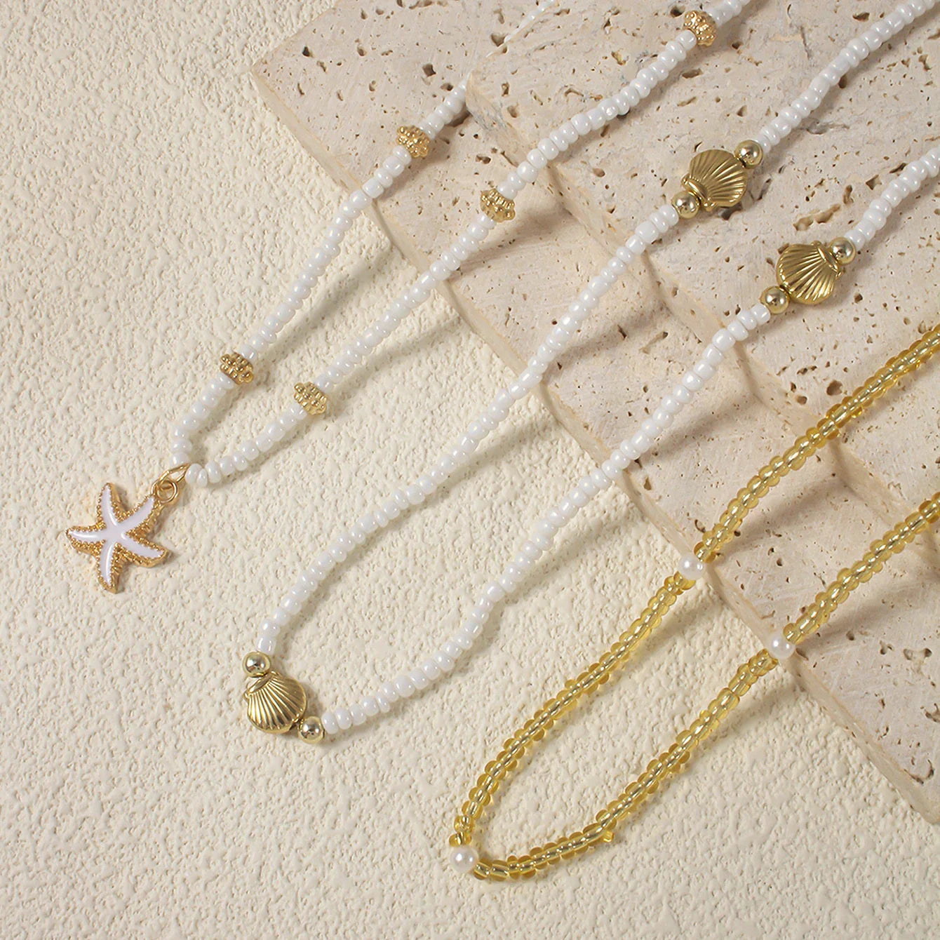 NAIA – White & Gold Starfish Beaded Choker
