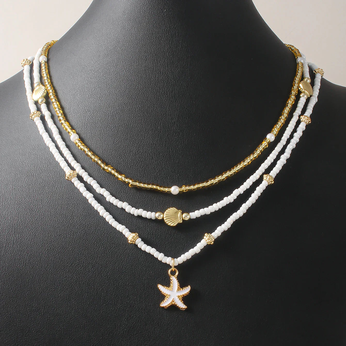 NAIA – White & Gold Starfish Beaded Choker