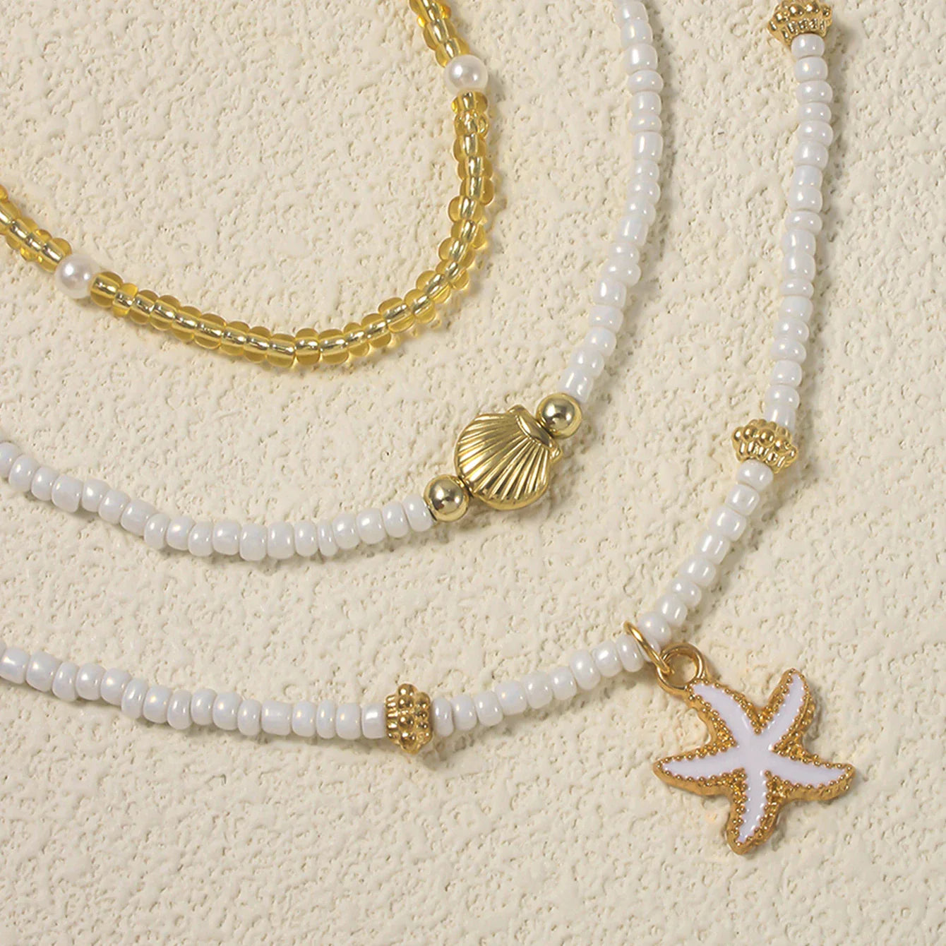 NAIA – White & Gold Starfish Beaded Choker