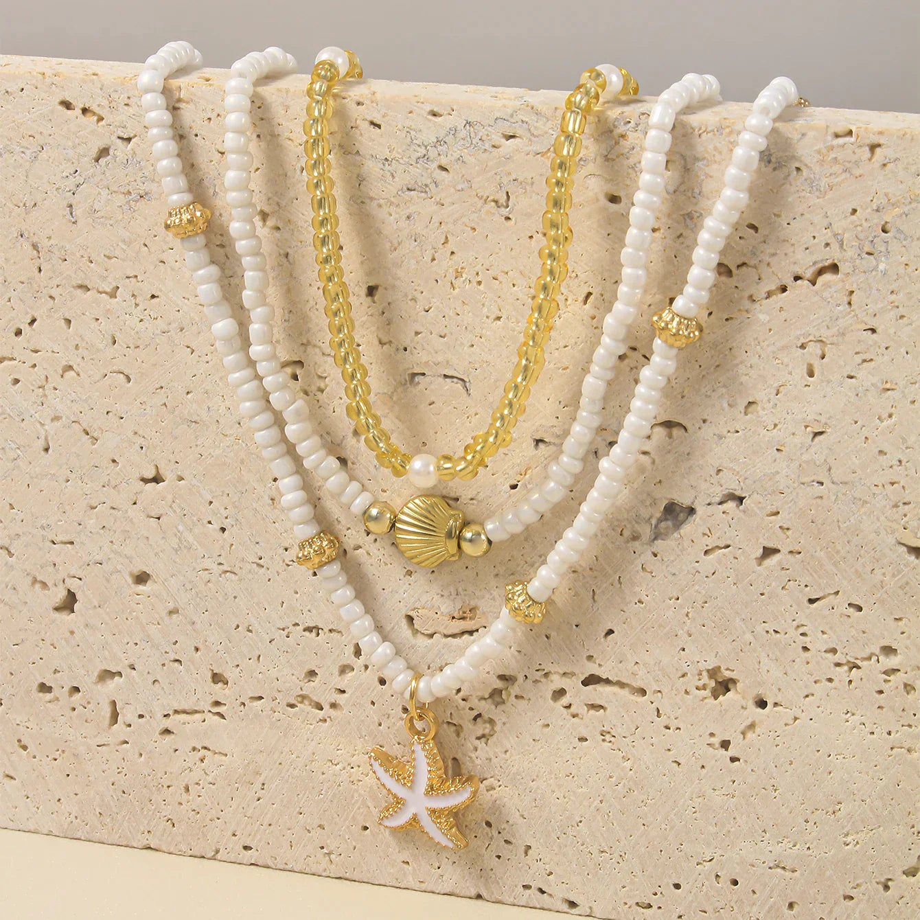 NAIA – White & Gold Starfish Beaded Choker