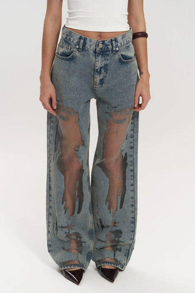 Nova Sheer Panel Wide-Leg Jeans