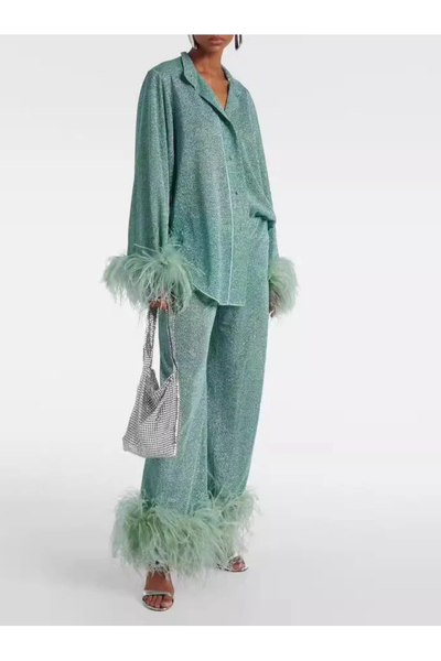 Amara – Feather-Trimmed Loungewear Set