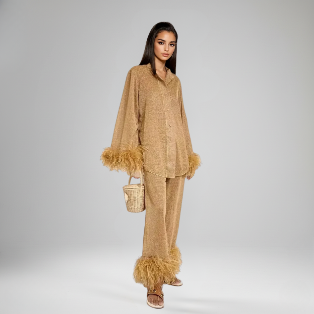 Amara – Feather-Trimmed Loungewear Set