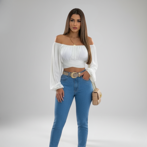 Chic Lace-Up Off-Shoulder Print Blouse