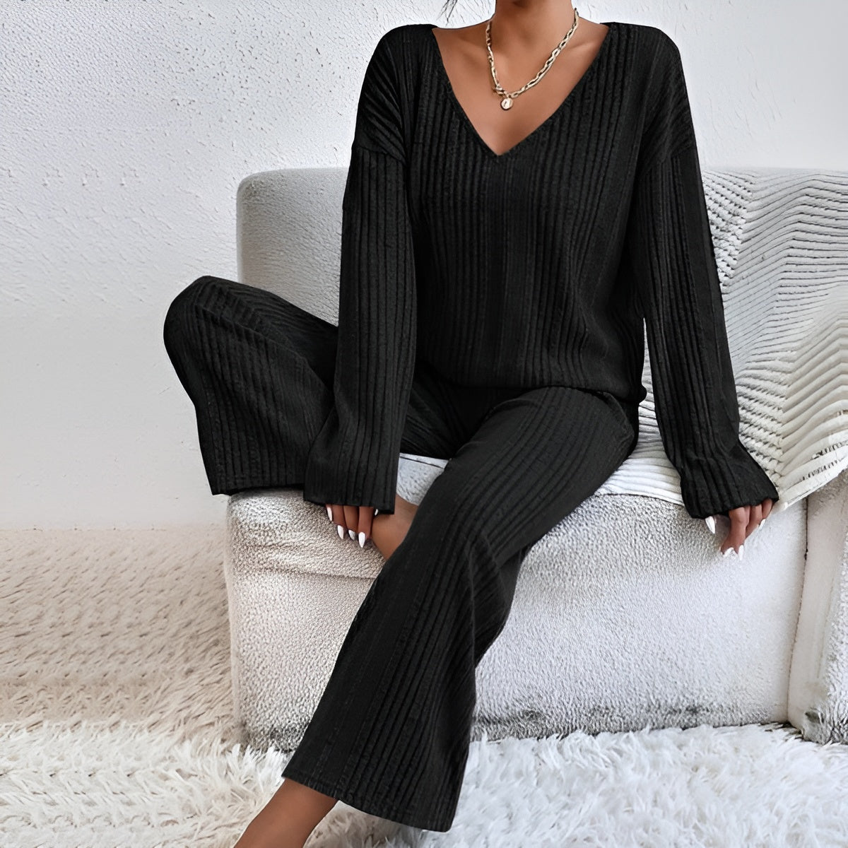 ISLA | Striped V-Neck Knit Set