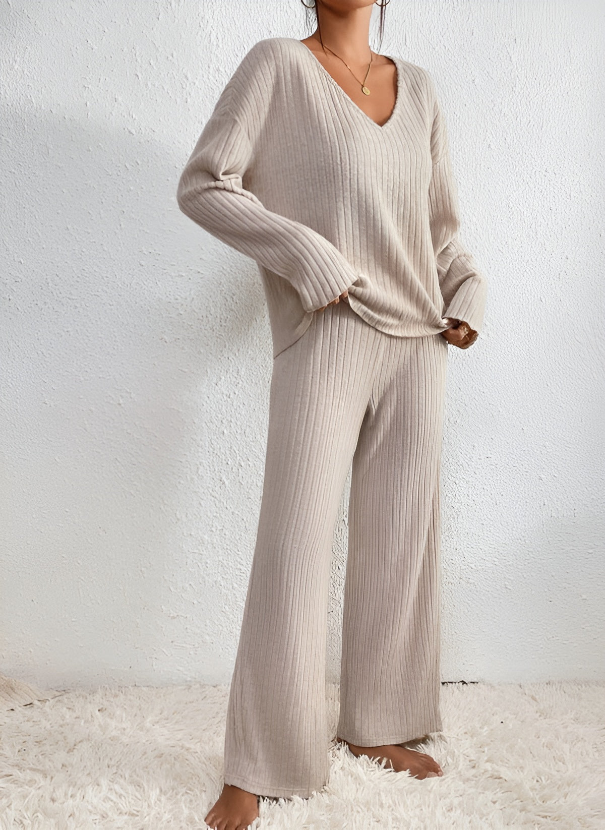 ISLA | Striped V-Neck Knit Set