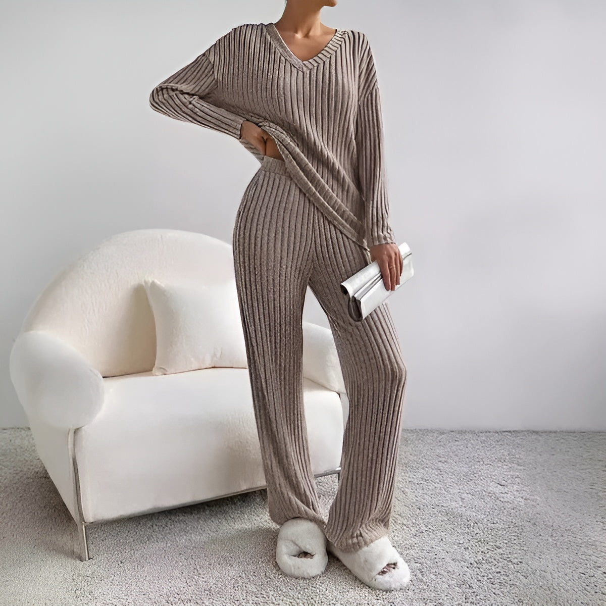 ISLA | Striped V-Neck Knit Set