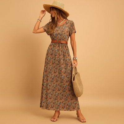 Milou | Women's V-Neck Maxi Dress with Belt