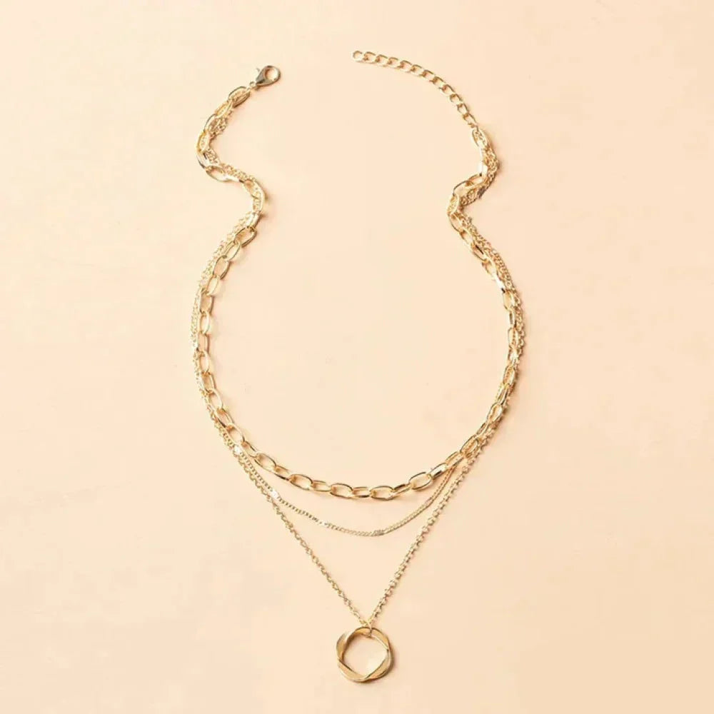 Elira - Vintage Gold Layered Chain & Pendant Necklace