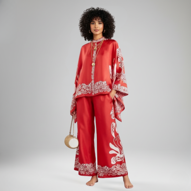 Amara Red Satin Floral Set