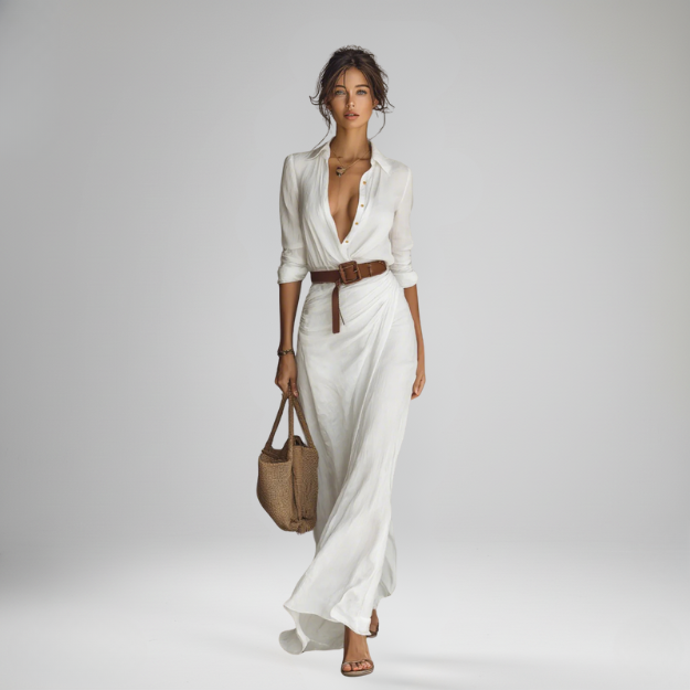 Maggy | Elegant Dress with Belt and Classic Lapel Collar